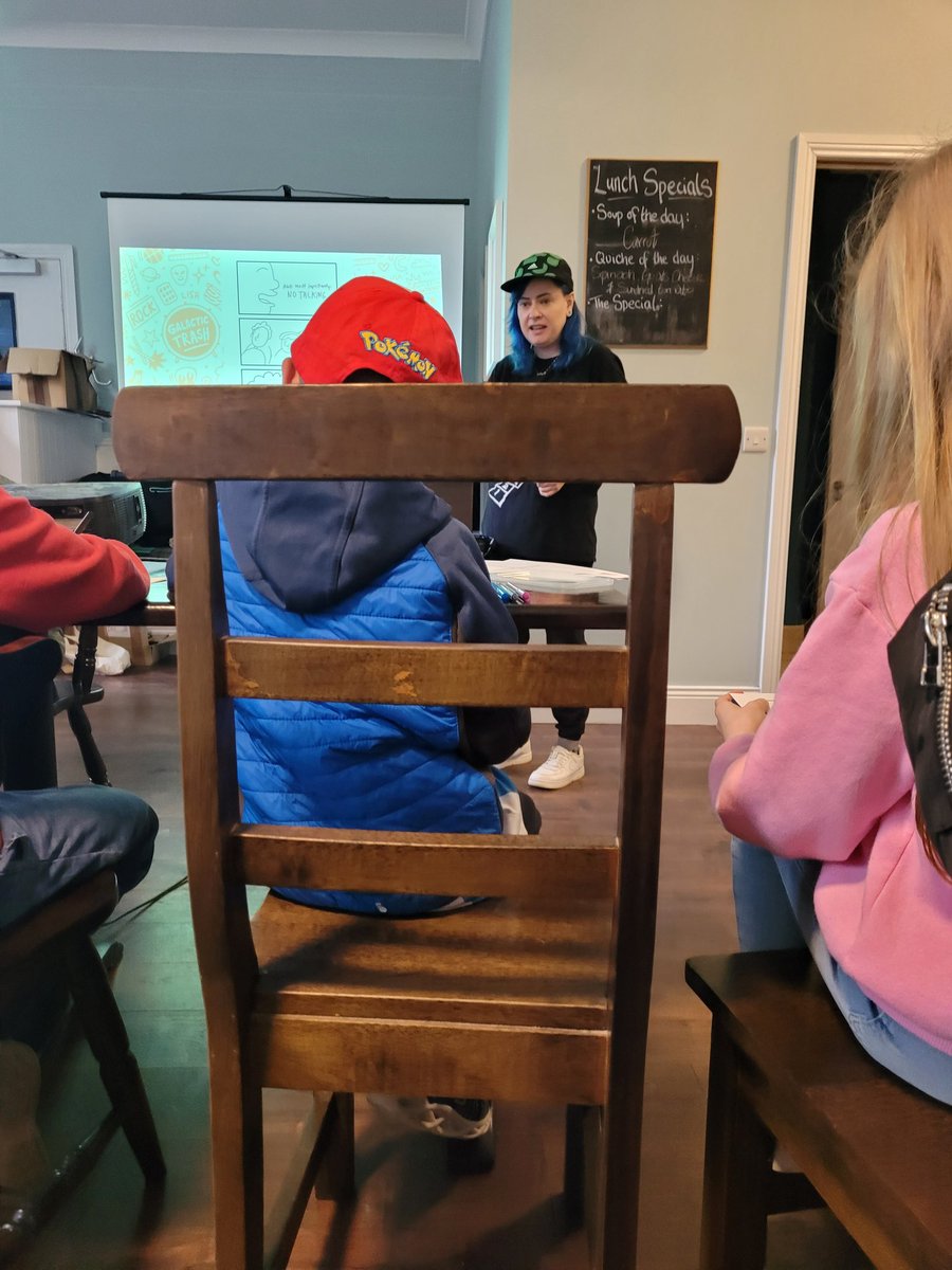 CatWalsh1's tweet photo. Comic book workshop with aoife @TowersandTales is a hit. This lady is such a talent and and all around lovely person with so much time and advice for the kids. Legend. @Aoife_Dooley  ill be stopping off for more sketchbooks on the way home I'd say 🤣 https://t.co/WswSF5zWNp