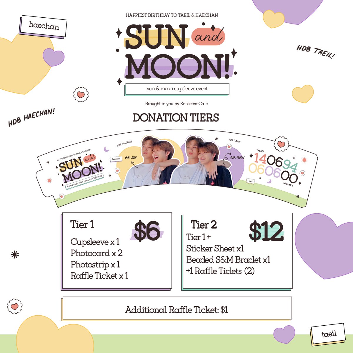 EnseeteaCafe's tweet photo. Hello Nctzens! 

Back again to invite you to Enseeteas upcoming cupsleeve event for our sun and moon duo, Haechan and Taeil.  The event will be hosted at Mr Wish Drexel on June 10th from 12pm-4pm

Link to form is in the carrd in bio #Haechan #Taeil #kpopcupsleeve #phillycupsleeve https://t.co/GSOnxxIXOi