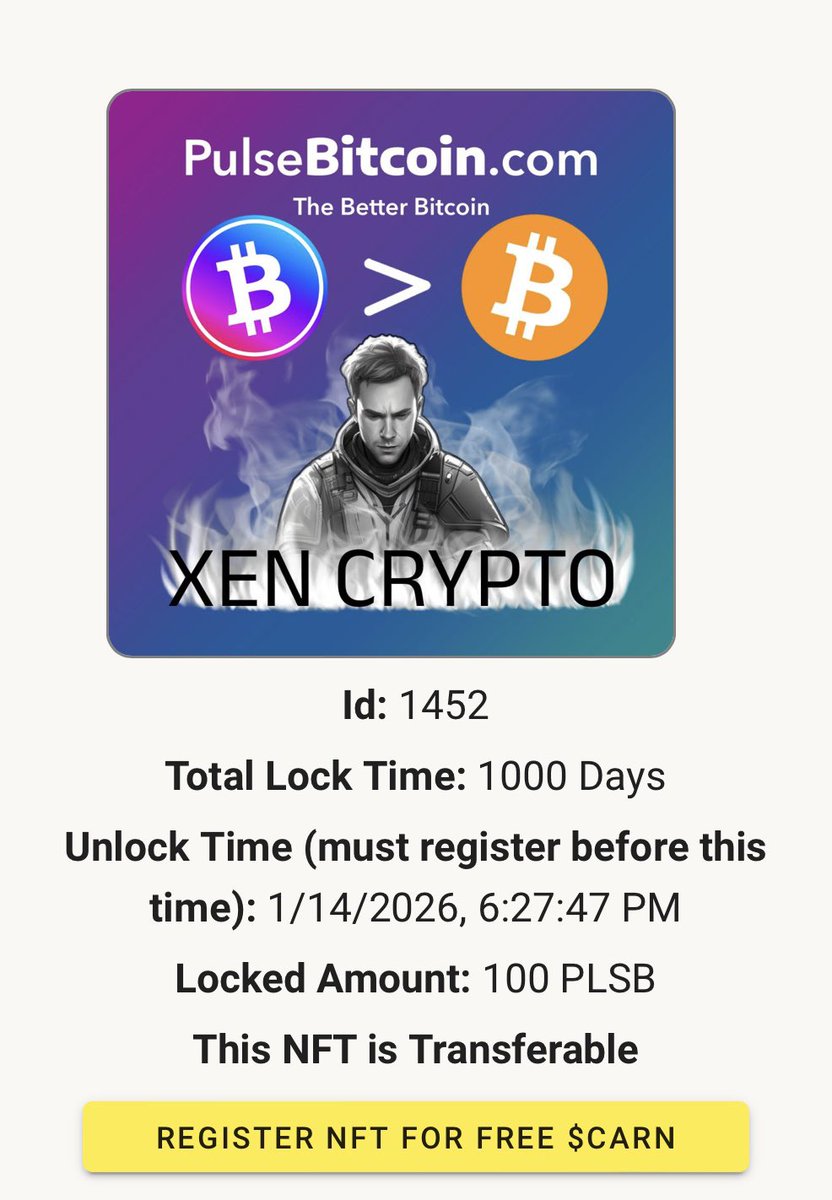 CZ_Train's tweet photo. Huge shout out!!!
ππΌ to
@Wolverine_2241 The Most Giving Person in Crypto. ππ½ down
I just won π a gift of 100 #PLSB #PulseBitcoin locked in an NFT for 1,000 days π
If you stake it in the New Carnival app
You can earn #Carn as wellβ¦
#PLSBLockWin #PLSB #PLSD https://t.co/fG33EtOUr4