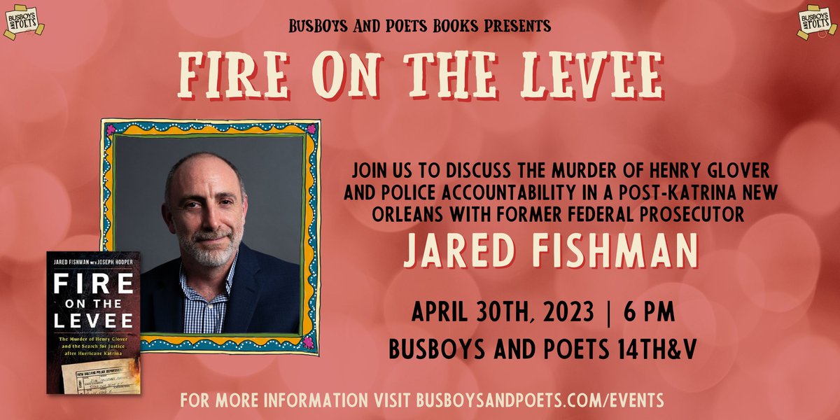 Lab4Justice's tweet photo. It's #IndieBookstoreDay! And, tomorrow, we'll be at one of our favorites – @busboysandpoets. Join us at 6 PM at 14th&amp;V to hear from Jared Fishman. Get your FREE ticket: https://t.co/17Un9tUuCh
If you're not in DC, stop by YOUR local bookstore to pick up a copy of #fireonthelevee https://t.co/VSBqhOZWdD
