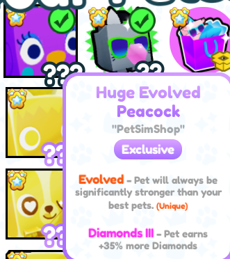 PetSimShop's tweet image. We also have this NEW HUGE Evolved Peacock, Who Wants It?! 👀