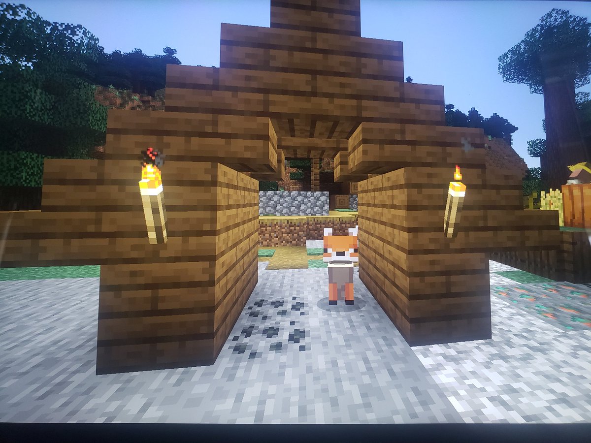 Glitched fox in Minecraft. He seems to be stuck here. So I built him a house