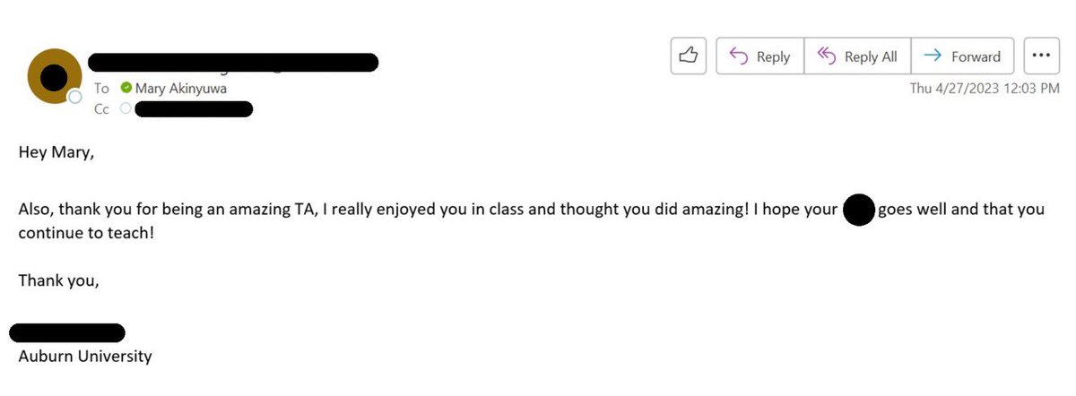 S__Duchess's tweet photo. Feedback from a couple of my students this semester!

They didn’t have to send me this as I was only doing my job. They did anyways! And I am so grateful for their thoughtfulness 

This couldn’t have come at a better time! 

THANK YOU for being so thoughtful! https://t.co/rq1d9icmqE