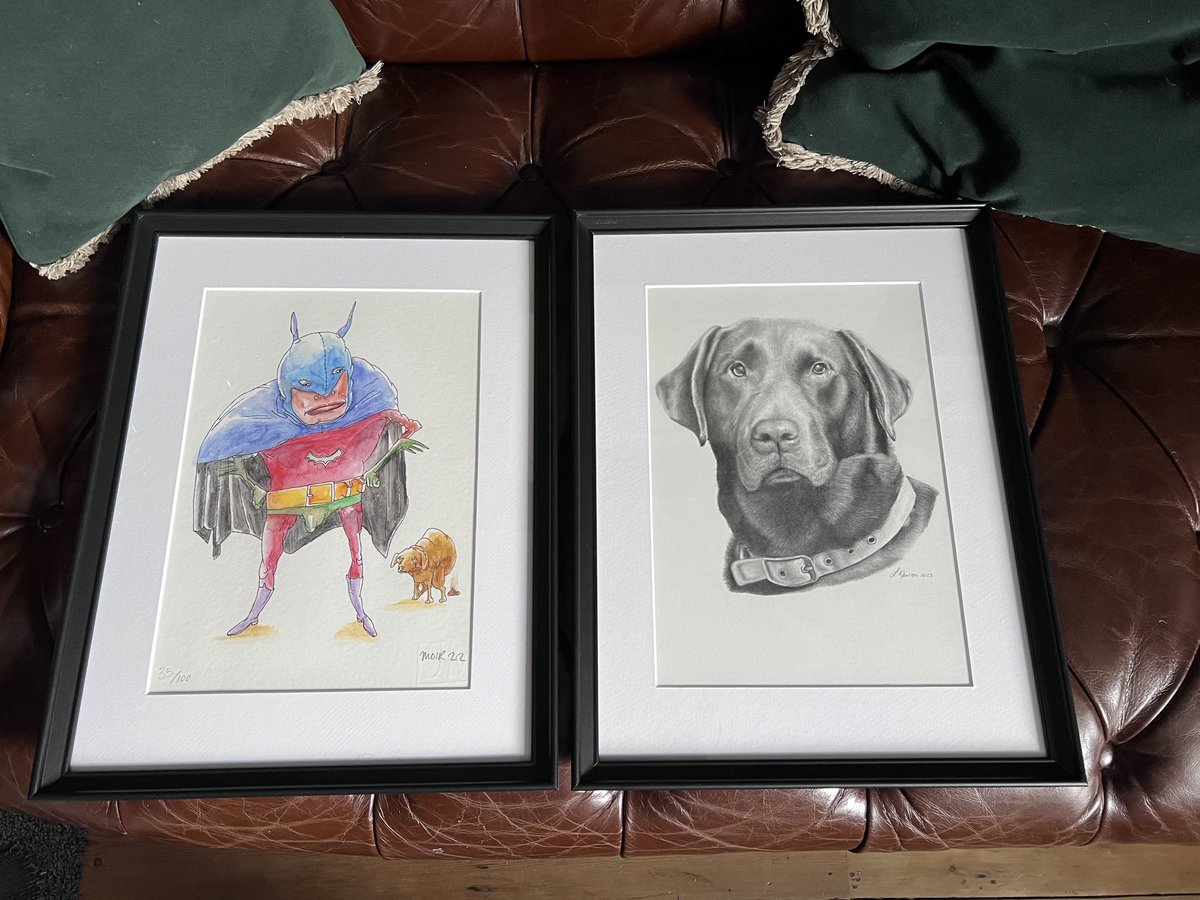 andyneal's tweet photo. Temporary frames for Monte and Batman…Both bring a massive smile to my face for two very different reasons. Now the experiment begins of where to put them 🤔 https://t.co/vegSumAF6T