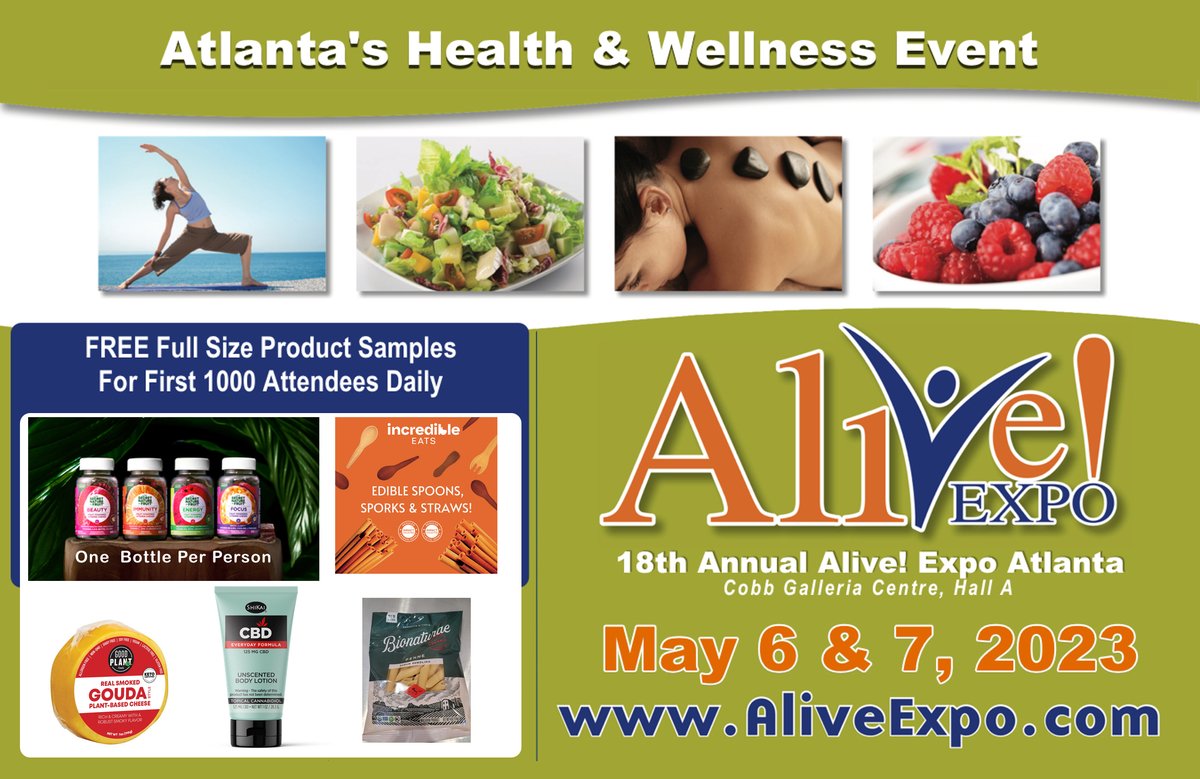 FREE FREE full size products to all Alive Expo Attendees  while supplies last...
AliveExpo23.eventbrite.com
Save $5 on General admission - promo code: GoGreen2023
Save $10 off VIP ticket with Giftbag valued over $250 - promo code: GoGreenVIP23
AliveExpo23.eventbrite.com