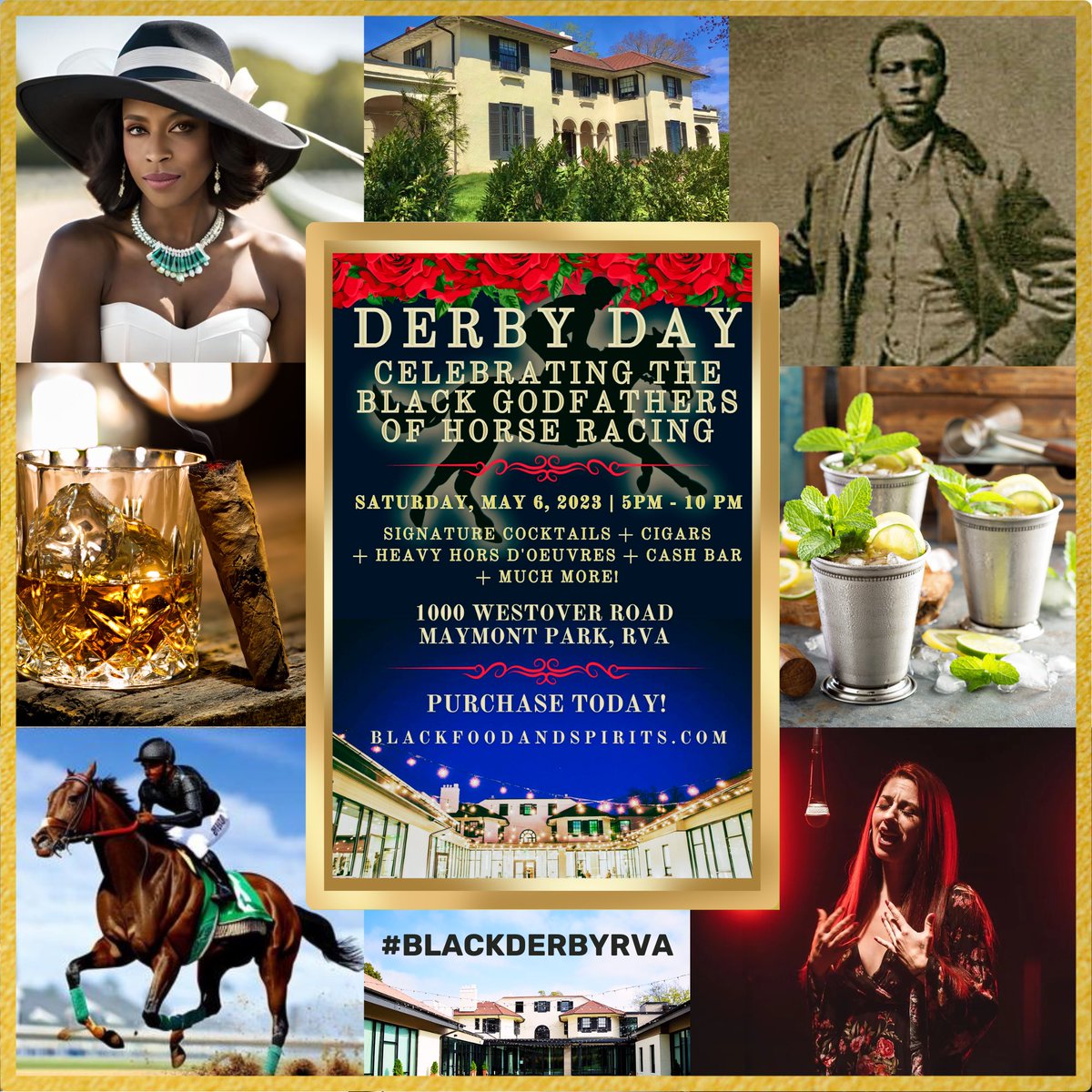 blkfoodspirits's tweet photo. No matter what the weather brings next Saturday, the whole mansion is our Derby Day playground. Tickets are limited. Purchase today! https://t.co/vc9eL2jdxq #blackderbyrva #blackfoodandspirits  #rvaevents https://t.co/Uh22pRkr1i