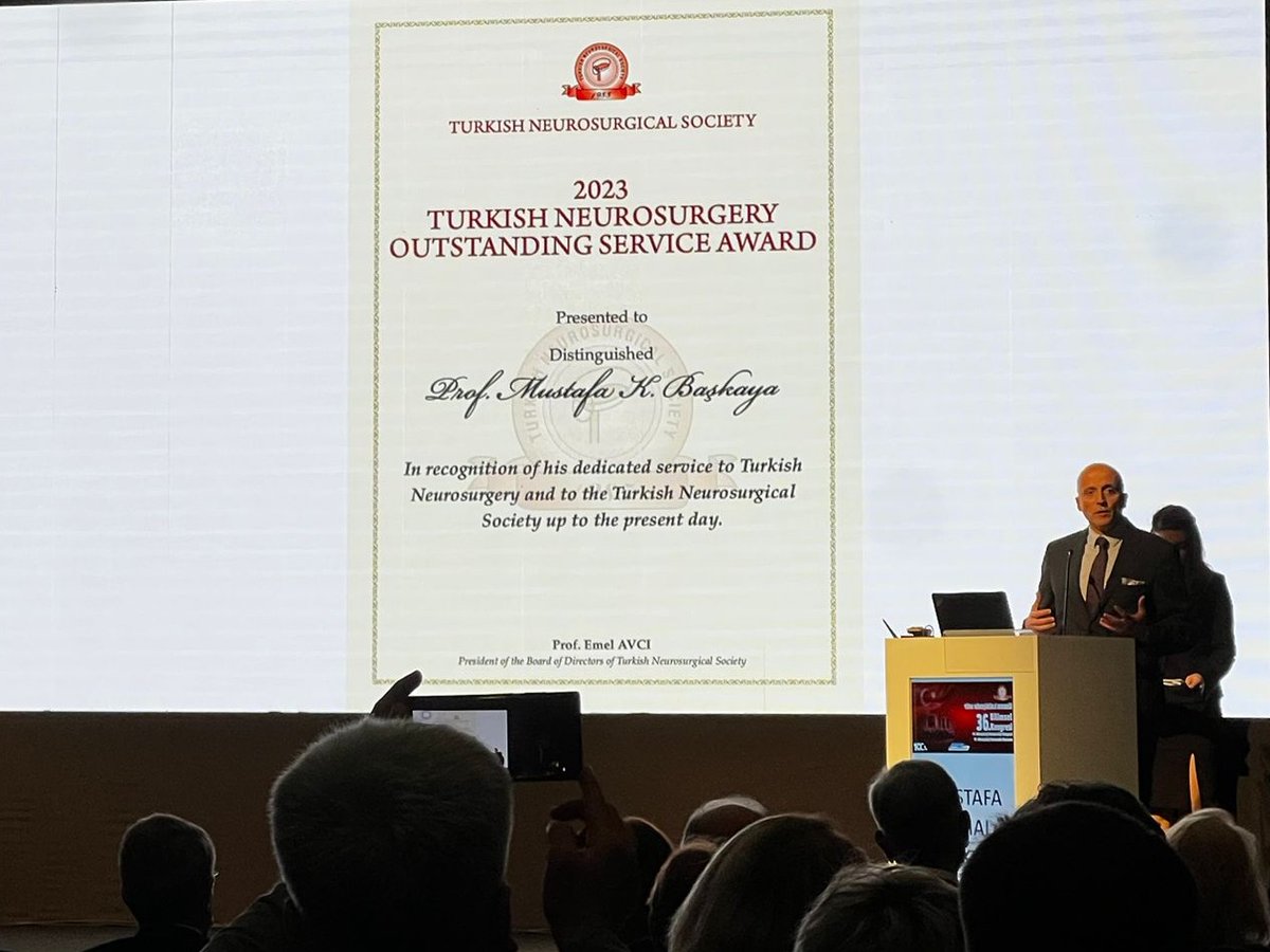 DrBaskaya's tweet photo. "I am humbled and delighted to receive the Turkish Neurosurgery Outstanding Service Award from the Turkish Neurosurgical Society." 
#TurkishNeurosurgicalSociety #36thAnnualCongress #NeurosurgeryConference @uw_neurosurgery @uw_health  #medicaltraining #medicaleducation  #skullbase https://t.co/G3eg5WnFlH
