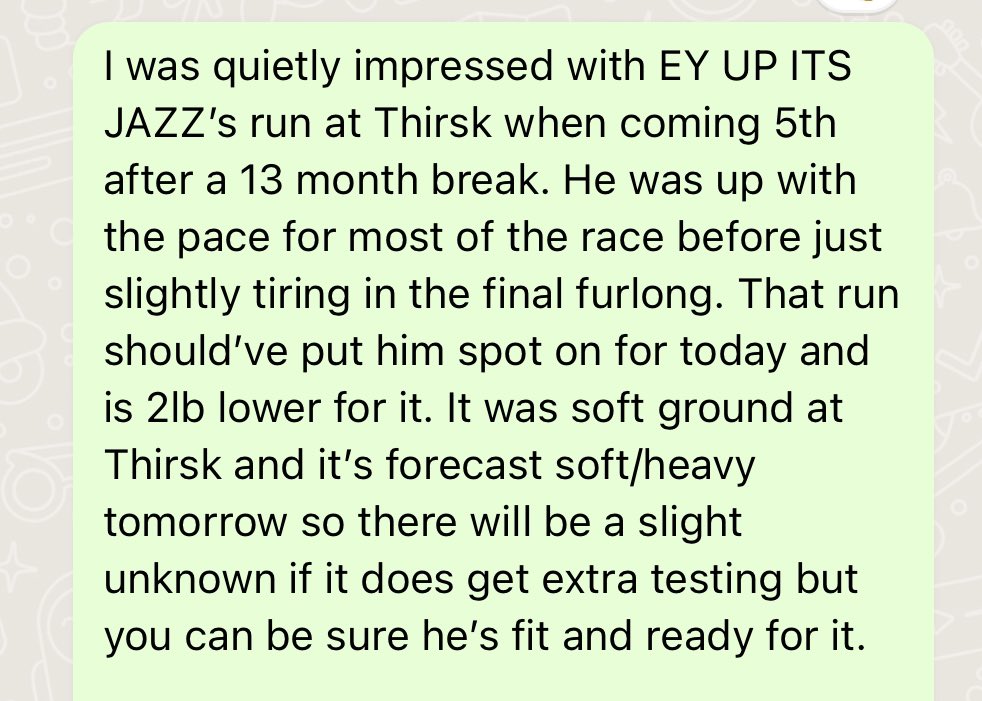 TAKracingadvice's tweet photo. KABOOOOOOOOOOOM 💥💥💥

EY UP ITS JAZZ advised 12/1 makes its 3 double figure priced winners in the last 3 days 💰💰💰

#5years #TAKRACINGADVICE https://t.co/smllIWla3C