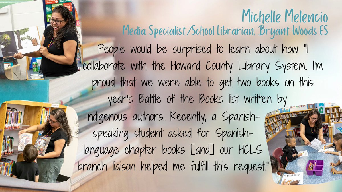 HCPSS's tweet photo. Closing #SchoolLibraryMonth &amp; we'd be remiss if we didn't recognize our partners @HoCo_Library, who often work hand-in-hand with our media specialists like @hcpss_bwes' Michelle Melencio, who BTW is awesome! #CelebrateHCPSS #AASLslm #NationalLibraryWeek @aasl @hcpsslibmed @MASLMD https://t.co/iVorjjtGTF
