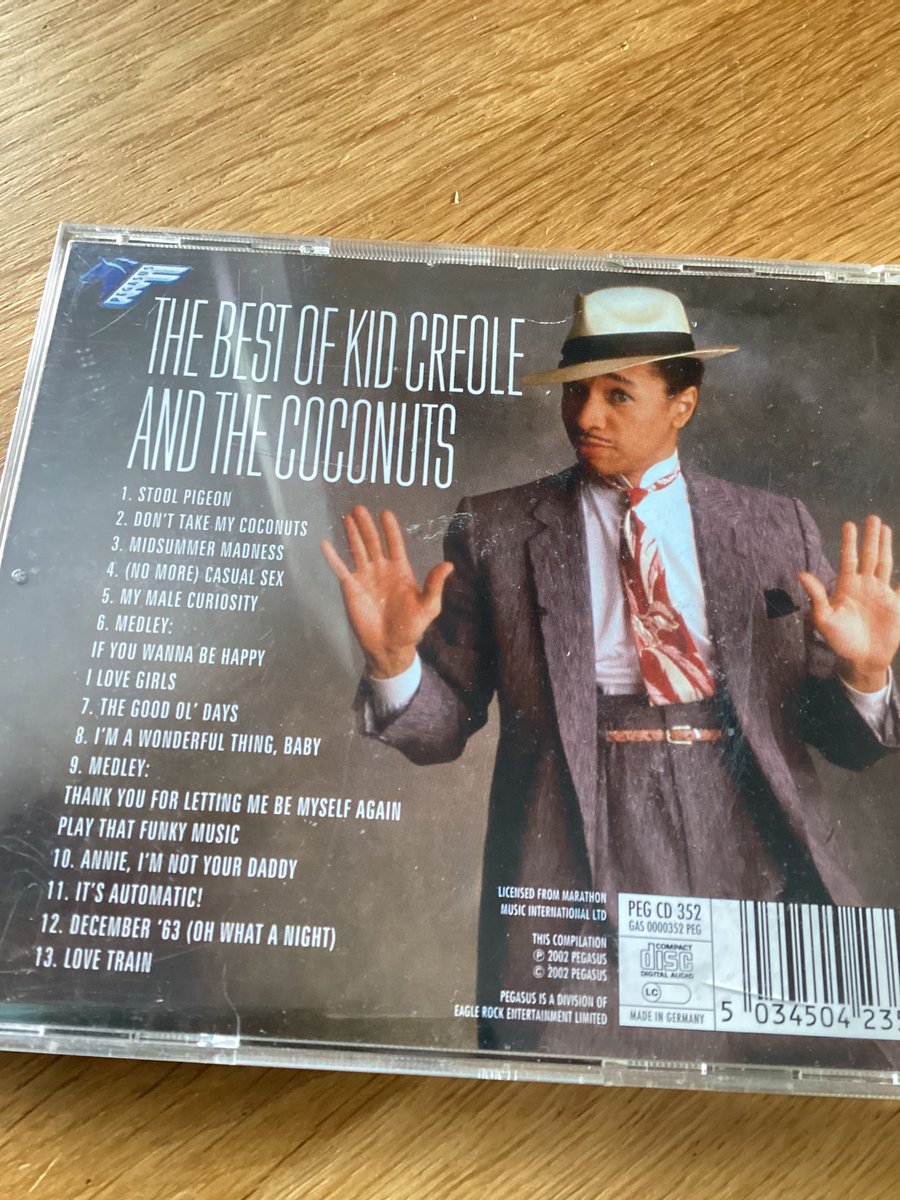 Weird #KidCreoleAndTheCoconuts compilation album - essentially it’s live recordings; then tacked on the end are studio versions of #OhWhatANight (#December 1963) and #LoveTrain - I remember seeing #KidCreole in the musical #OhWhatANight with #BernieNolan in #Blackpool