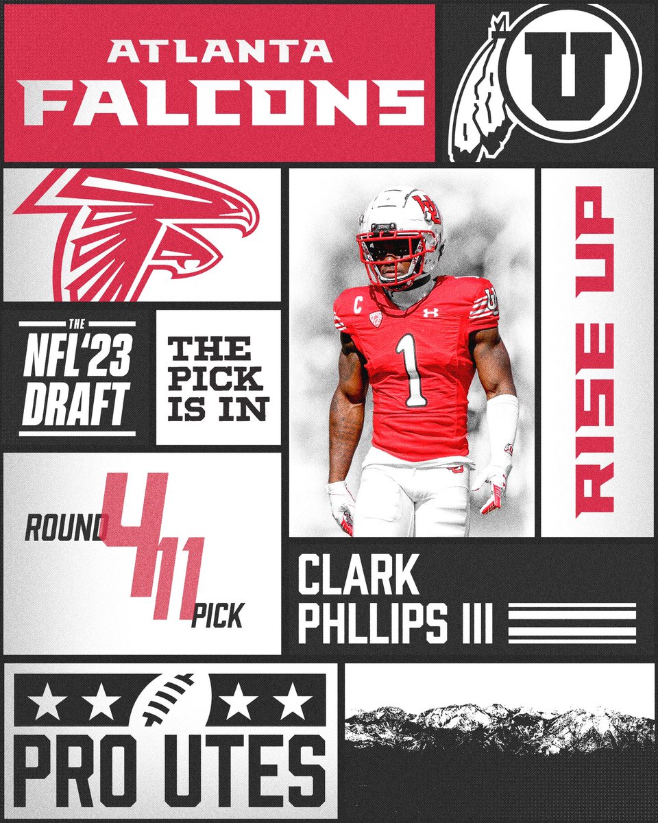 With the 11th pick in the 4th round, the @AtlantaFalcons select @ClarkPhillips21 ‼️ 

2023 #NFLDraft: April 27-29 on NFLN/ESPN/ABC | #ProUtes