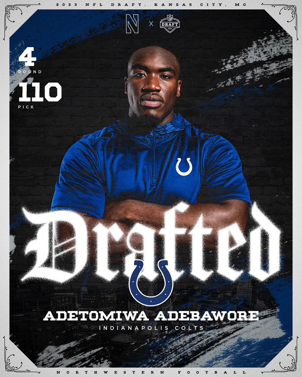With the 110th pick in the #NFLDraft the <a href="/Colts/">Indianapolis Colts</a> select…

ADETOMIWA ADEBAWORE

#ProCats | #ForTheShoe