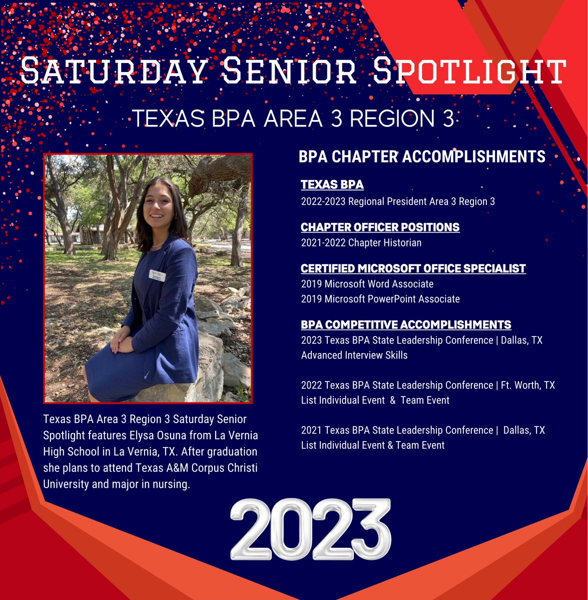txbpaa3r3's tweet photo. Texas BPA Saturday Senior Spotlight shines on Elysa Osuna💫 &amp; Ava Twitero💫 #bpaallday 
@txbpa @officers_bpa @bpaconnect @bpaseguin @laverniabpa https://t.co/dh5JT9kzrk