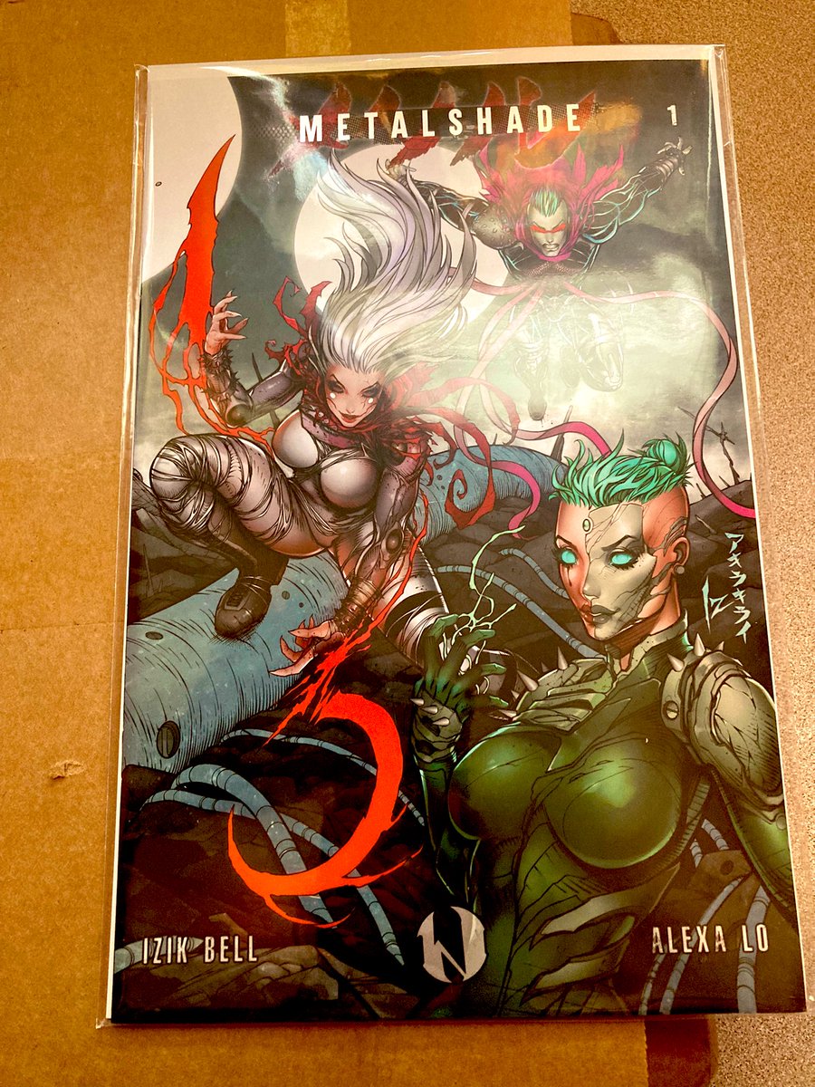HellsSpawnWorld's tweet photo. Yesterday the mail man dropped this off for me. A copy of #MetalShade 1,2 & 0. By my buddy @insidious_izik and his lovely partner #AlexaLo. I normally don’t do Kickstarter but for their art I had to. #indiecomics #comics #IronAge #ComicsGate #comicbooks #WeWillWin #RippaVerse https://t.co/F02VgVg0J8