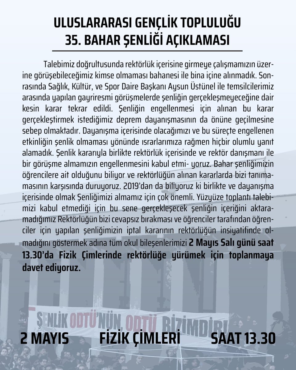 2 Mayıs günü 13.30 da Fizik çimlerindeyiz! #ODTÜŞenlikİçinMücadeleye