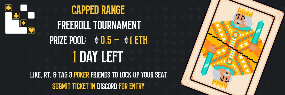 GM!

What are you waiting for?

There's only 1 day left to grab your seat in our massive tournament tomorrow!

Registration is now open so don't miss out!

Like, RT, &amp; tag 3 friends that like poker to lock up your seat!

*Submit ticket in discord for entry