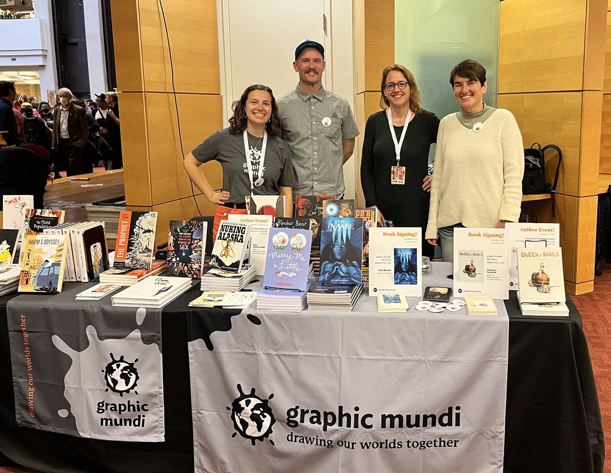 #TCAF23 underway and HOPPING. Stop by to meet @GraphicMundi creators extraordinaire ⁦@BurdockArt⁩ & ⁦@scmartel⁩ for a signed copy of their books! And check out the rest of our offerings? Tables 125 and 126!!!