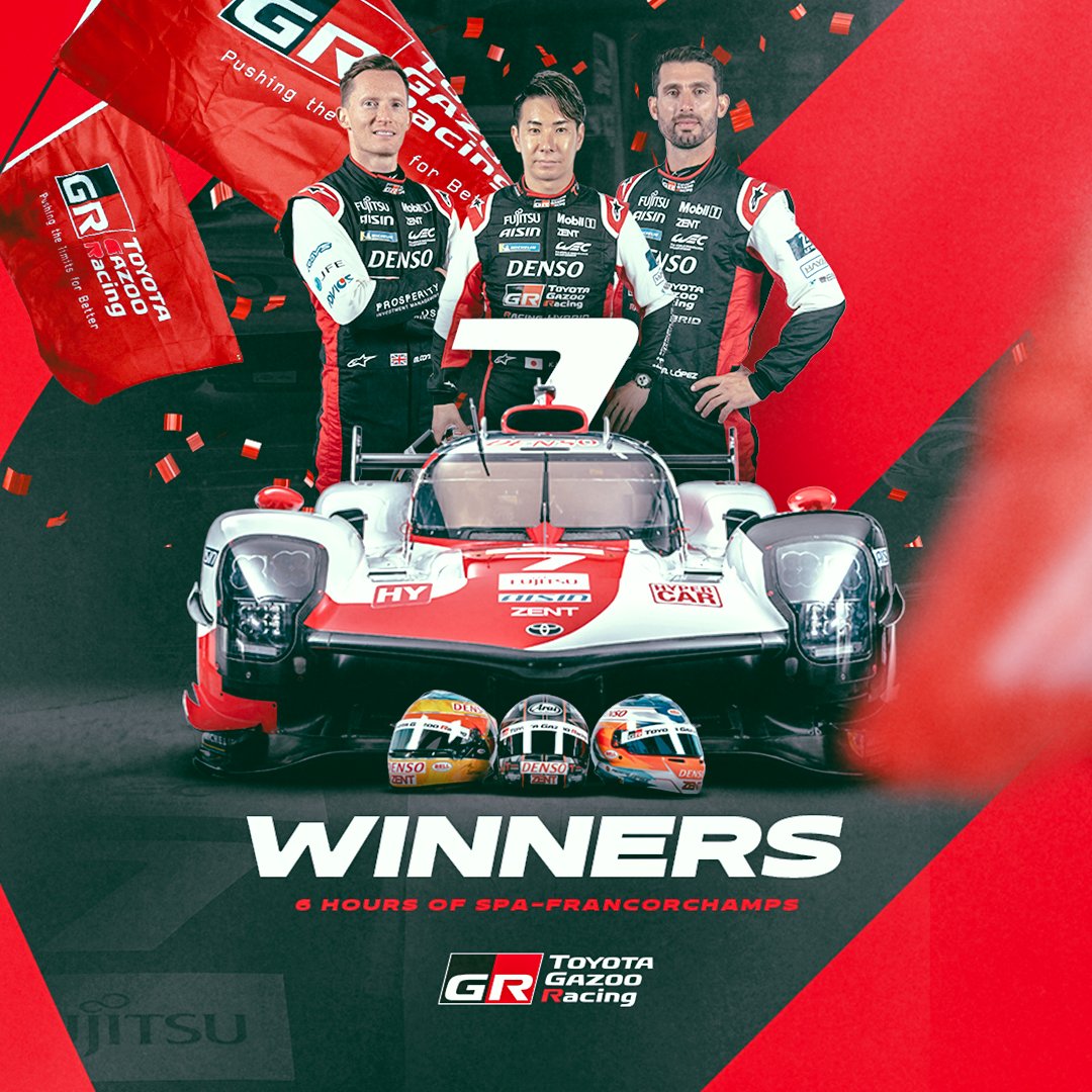 TOYOTA GAZOO Racing WEC (@TGR_WEC) on Twitter photo 2023-04-29 16:49:36 Fantastic 1-2 finish in the #6HSpa with the #7 crew taking the victory at our home race at Spa. ๐ข๐ง๐ช #GoHyper #ToyotaGAZOORacing #GR010HYBRID #PushingTheLimitsForBetter #WEC Fantastic 1-2 finish in the #6HSpa with the #7 crew taking the victory at our home race at Spa. ๐ข๐ง๐ช #GoHyper #ToyotaGAZOORacing #GR010HYBRID #PushingTheLimitsForBetter #WEC