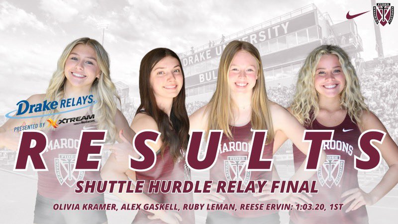 DCHS Girls Track & Field (@track_dchsgirls) on Twitter photo 🏆 Shuttle hurdle team of <a href="/oliviakramerr/">Olivia Kramer</a> <a href="/AlexGaskell43/">Alex Gaskell</a> <a href="/reeseervinn/">Reese Ervin</a> and Ruby Leman are your <a href="/DrakeRelays/">Drake Relays</a> champions! #GreatnessOverComfort 🏆 Shuttle hurdle team of <a href="/oliviakramerr/">Olivia Kramer</a> <a href="/AlexGaskell43/">Alex Gaskell</a> <a href="/reeseervinn/">Reese Ervin</a> and Ruby Leman are your <a href="/DrakeRelays/">Drake Relays</a> champions! #GreatnessOverComfort