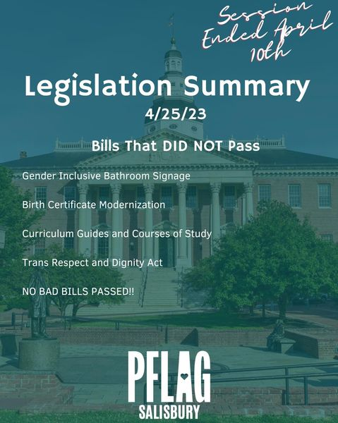 The Maryland Legislation session ended on April 10th, we are proud to say that we had a successful legislative session with five of the bills we supported passing.
We will be back next session as there is more work to be done to advance equality in Maryland.
#MDpolitics #SBYPFLAG
