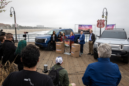 ev_association's tweet photo. The #RouteZero Relay is rolling along as we spotlight clean air standards &amp; #EV solutions. Currently, Jacob Martinez &amp; his @Tesla model 3 is driving to Santa Fe, NM. Below are photos of the event, which started in Santa Monica. #cleanourair 

https://t.co/ZXUHF8UZos https://t.co/TrbdfwOuEV