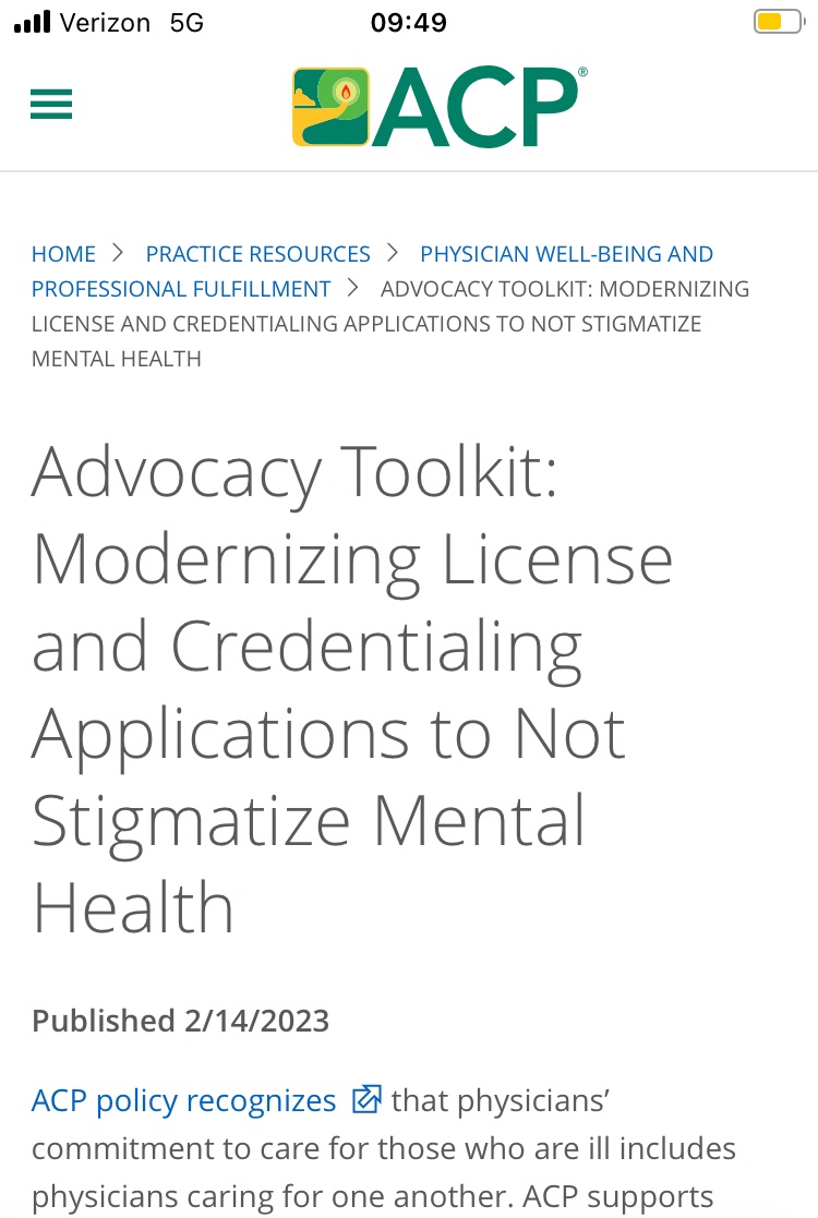Ready to get going on changing your credentialing applications not to deter physicians from receiving mental health after hearing today’s plenary @ACPIMPhysicians? Here’s the ACP toolkit to get you started #IM2023 acponline.org/practice-resou…