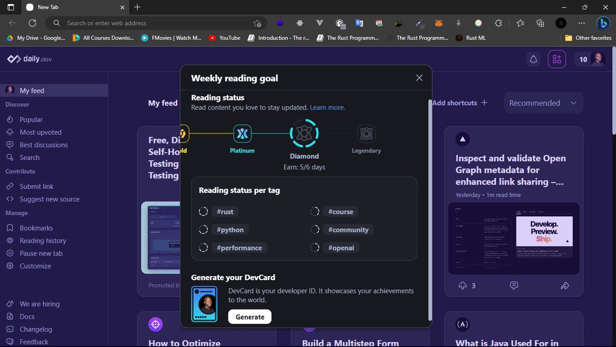 gatere_mark's tweet image. @dailydotdev 🚀
"Get a personalized feed for all the knowledge you need" 🔥
This Week, I am at Platinum 🚀
#TechnicalArticles
#TechBlogs