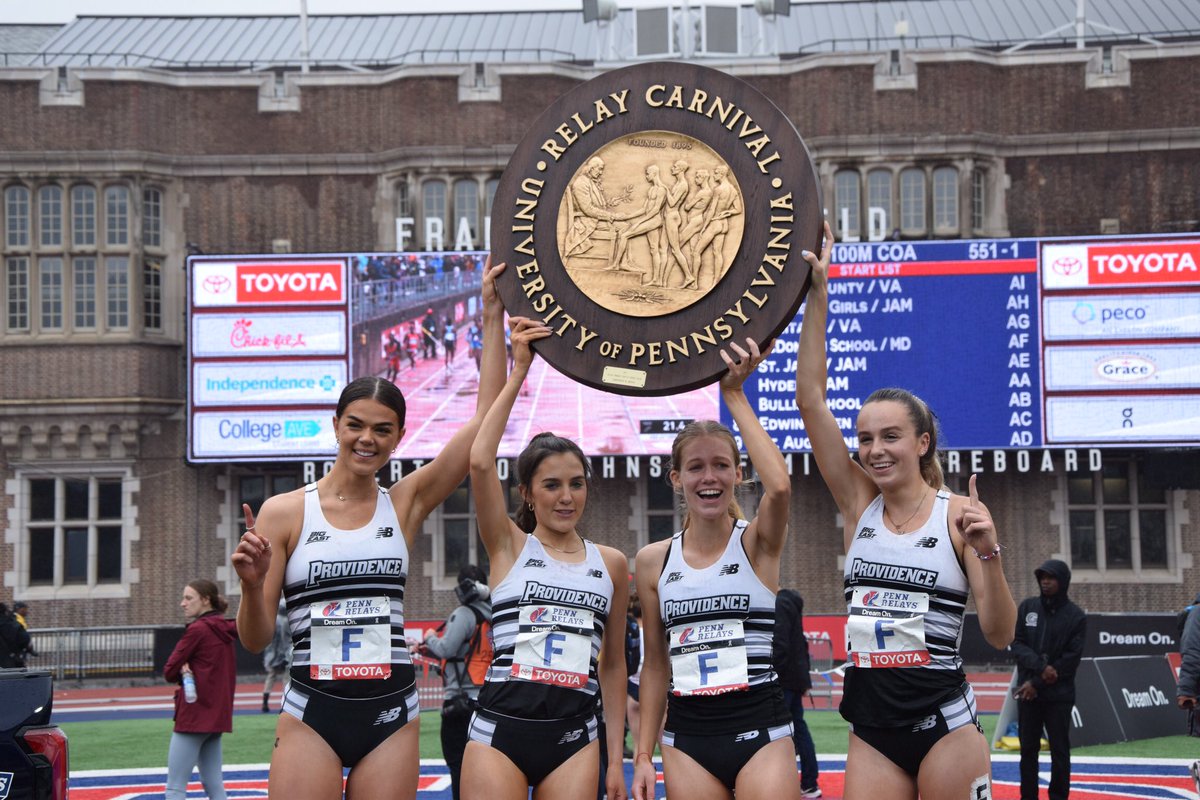 Providence (<a href="/FriarsXCTrack/">Providence XC | Track</a>) takes the #PennRelays college women's 4x1500 Championship of America in wild finish, clocking 17:11.35
pennrelaysonline.com/Results/result…