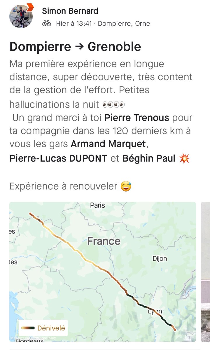 tyhrog's tweet photo. L'Orne a du talent🚴‍♂️

Les qualificatifs manquent pour décrire cette prestation XXL de Simon. Dompierre - Grenoble à vélo, 700km, 23h, pour une moyenne folle supérieure à 30km/h.

Lumière doit être faite sur cet homme @DansLaMusette @LeGruppetto @OrneCombattante @OuestFrance https://t.co/r1lJA584aN