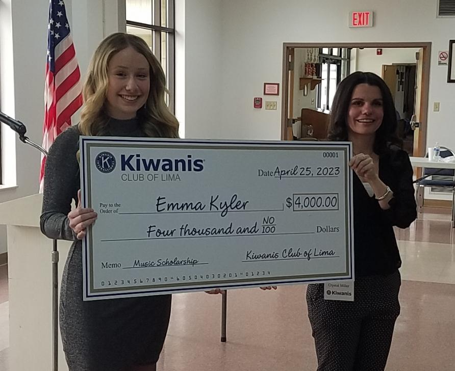 CVOHIO's tweet photo. Emma Kyler of Spencerville was awarded the  $4000 Ronald W. Richards Young Musicians Scholarships in memory of Mr. Richards, the Music Director of Lima Senior and Choir Director of Trinity United Methodist Church.  Kiwanis Music Chair Crystal Miller presented the check. https://t.co/c1D7QlxdrG