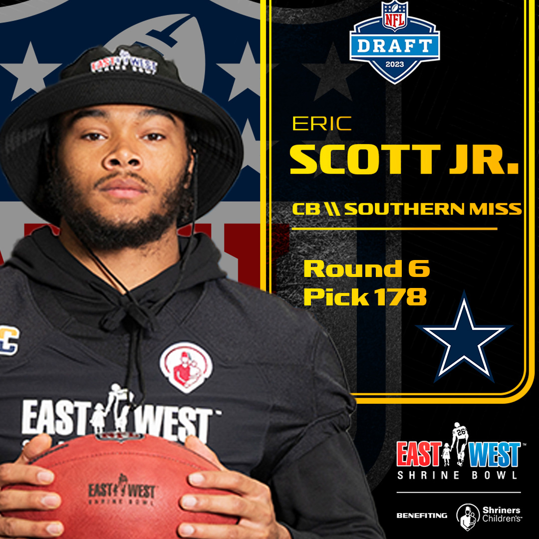 #ShrineBowl ➡️ <a href="/NFL/">NFL</a>
 
Congrats to Eric Scott Jr. (<a href="/ericscott12345/">Eazy®️</a>) from <a href="/SouthernMissFB/">Southern Miss Football</a> on being drafted by the <a href="/dallascowboys/">Dallas Cowboys</a> in the sixth round of the #NFLDraft.
 
 #ShrineBowlPRO