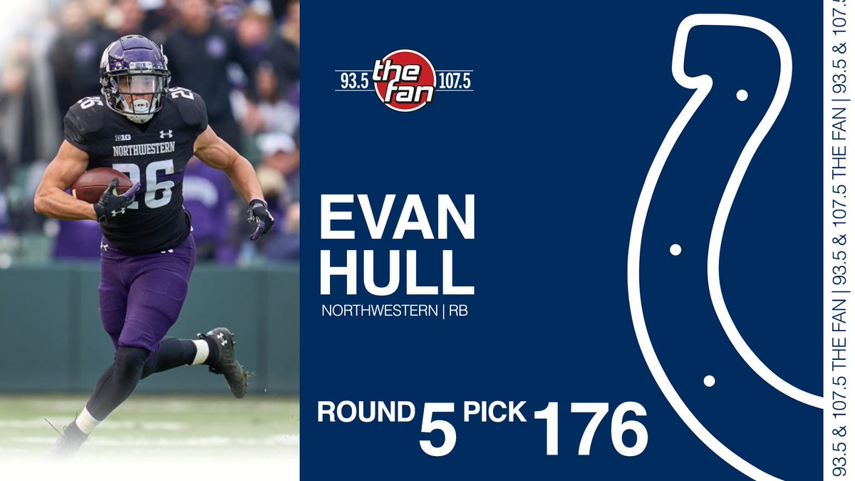 1075thefan's tweet photo. The Indianapolis @Colts are selecting Northwestern RB Evan Hull with the 176th overall pick in the 2023 NFL Draft. 👏
#Colts #NFLDraft #EvanHull https://t.co/zUqrUAeIwv