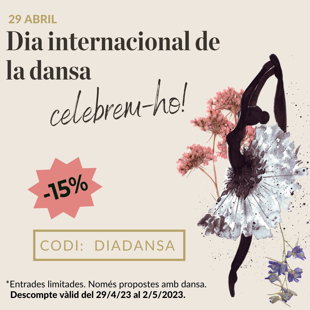 espurnesbarroqs's tweet photo. 🩰 Avui és el #diadeladansa i ja que el festival s'estrena en aquesta disciplina ho volem celebrar oferint-vos un 15% de descompte amb les propostes que inclouen dansa.

Promocode: DIADANSA

Disponible des d'ara fins al 2 de maig! 

https://t.co/lAJ2eDASn0

Promo a (veure 📷 2) https://t.co/0AMsozFANy