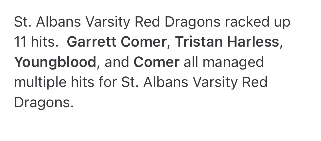 SA_HS_Baseball's tweet photo. STATS Red Dragons 13 v 3 Big Reds:
Hitting:@GarrettComer3 2-3, 2B, 2R, RBI
@TristanHarless 2-4, 2R
@Y9Ayden 2-2, 2R, RBI
@GComer24 2-3, 2R, 2RI.
@ryker_parker1 1-2, 2R
@bryce_eggleton1 1-2, 1R, 2RBI
#WillCurry 1-2, 1R, 2RBI
Pitching: 🔥⚾️@bryce_eggleton1 5.0IP, 6H, 2ER, 4K https://t.co/TkZMi9kvLZ