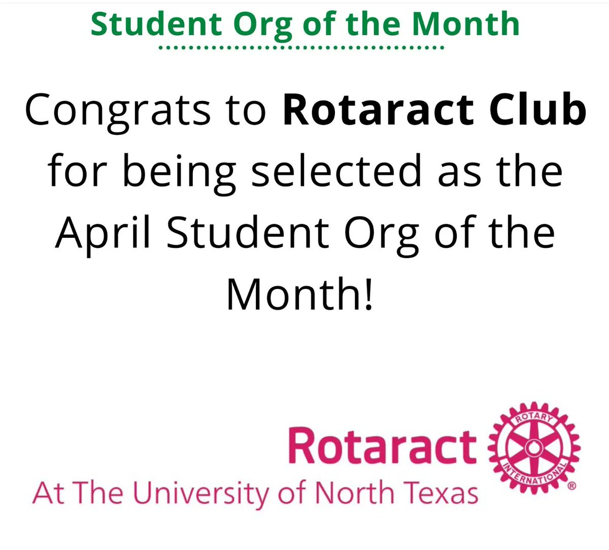 UNT Rotaract (@untrotaract) on Twitter photo Thank you so much to everyone that came out to our last two meetings of the semester! And thank you to <a href="/UNTActivities/">UNT Student Activities</a> for nominating us as the April Student Org of the month!!
Good luck to everyone on their finals ๐ Thank you so much to everyone that came out to our last two meetings of the semester! And thank you to <a href="/UNTActivities/">UNT Student Activities</a> for nominating us as the April Student Org of the month!!
Good luck to everyone on their finals ๐