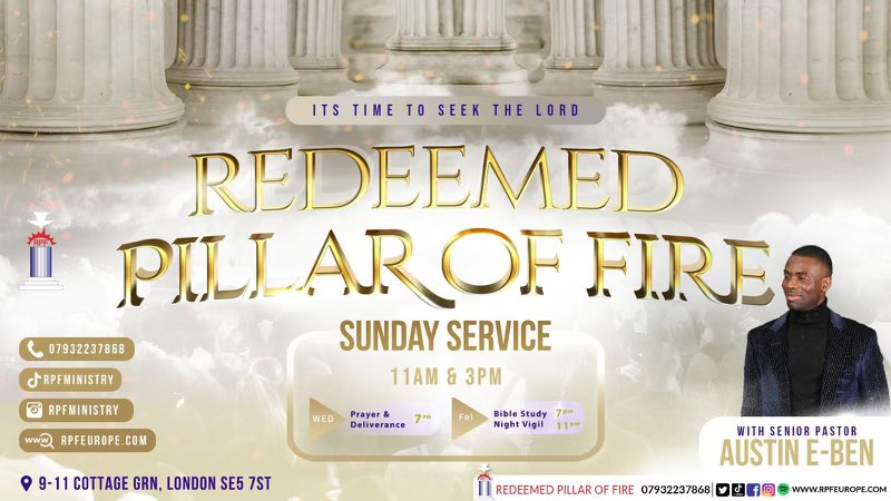 RPFEurope's tweet photo. How has your week been? 

Let’s end this week in the presence of God 🕊️

This Sunday  we invite you to church. Join us for both services as we prepare to hear the word of God. 

First service begins at 11am and Second service at 3pm. 

📍9-11 Cottage Green SE5 7ST https://t.co/5c8jhg8WwC