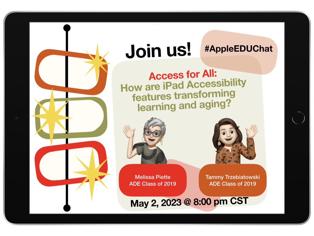 Calling the Apple Distinguished Educator Class of 2023!  Join us for #AppleEduChat this Tuesday!  We would love to meet you and chat about accessibility and iPad. #ADE2023