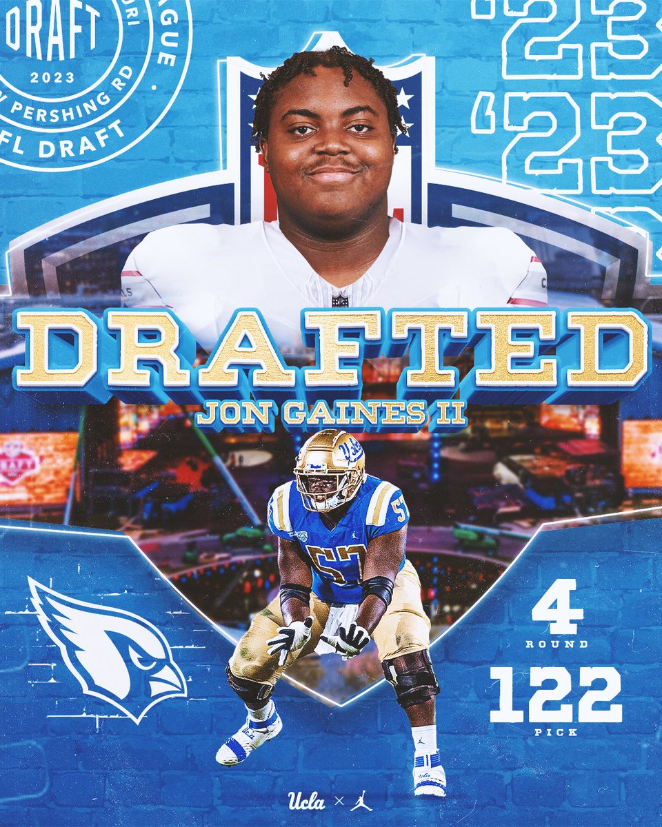 UCLAFootball's tweet photo. With the 122nd pick in the @NFLDraft the @AZCardinals select @jongaines77! 

#4sUp | #GoBruins https://t.co/p7n2CPuIMP