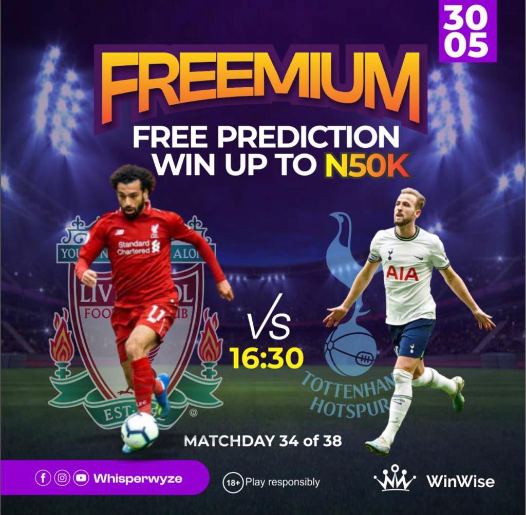 Winwisegames's tweet photo. Can Liverpool or Tottenham break into the TOP four (4) as they both lock horns in this mouth watering premier league clash ?

Win up to N50k when you predict the correct match scores.
PREDICTION IS FREE !!!

Start Predicting: https://t.co/iug4dY3hOJ

#LIVTOT #WIN #EPL #Salah https://t.co/IJkmZHaeTm