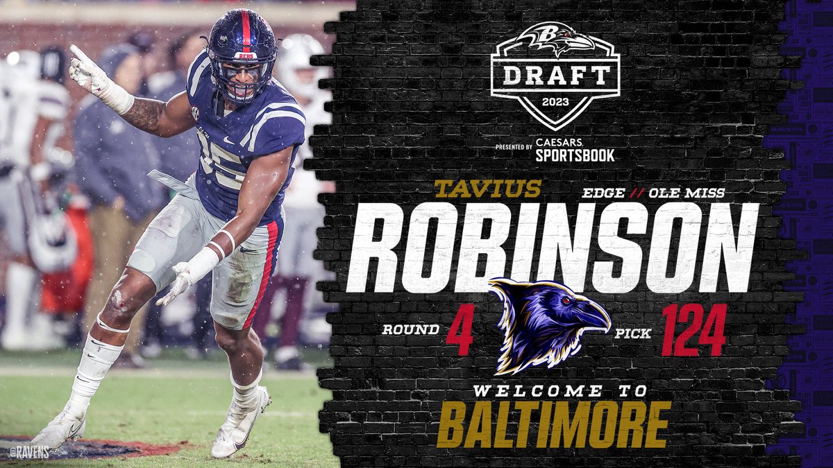 With our fourth-round pick, we have selected OLB Tavius Robinson from Ole Miss!

Welcome to Baltimore, @taviusrobinson!