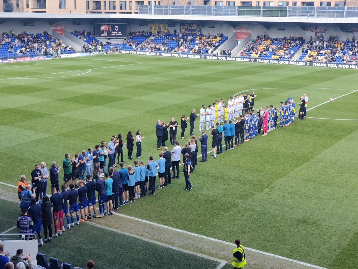 AFCWLiaison's tweet photo. Last home game as tribute to @ivor27 a true legend of this club. Deserving of all our thanks. #COYD #AFCW #ploughlane #cherryredrecords #afcwimbledon #TrueDon https://t.co/MxosIX426E