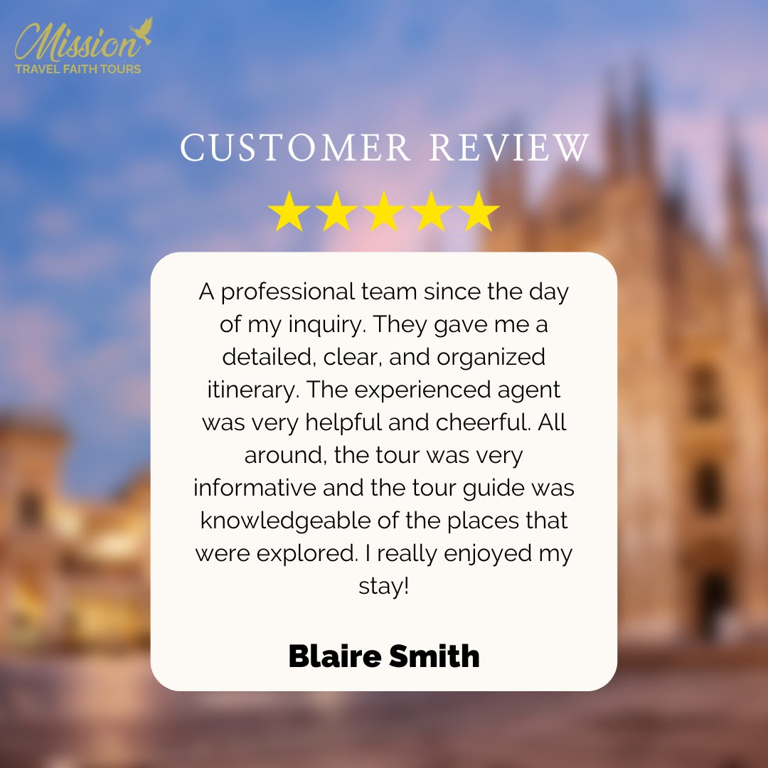 Thank you for choosing our service and for taking the time to share your thoughts with us. We look forward to serving you again soon.
📍mttfaith.com
#ilovemissiontravelfaithtours #mymttrip #touroperator #floridatouroperator #guidedtour #exploreworld #tourandtravel