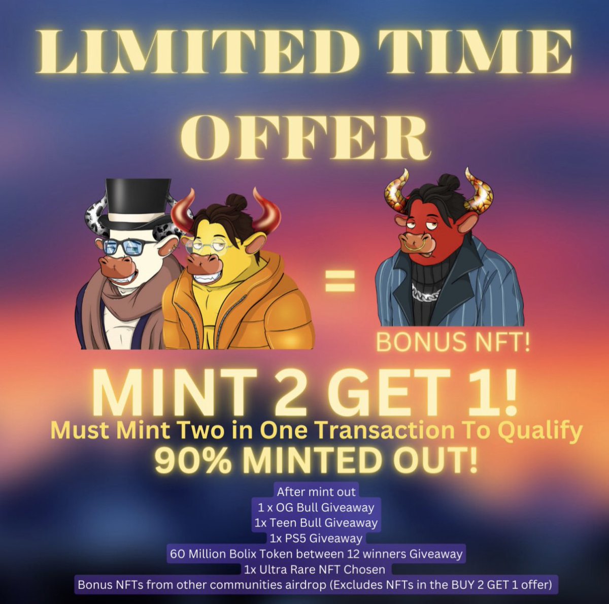 Grind_Time84's tweet photo. Looking for #NFTs with value? 

Then you ought to check out @Cloud9NFT #Bullionaires. The second collection of the #Bolix ecosystem. 

🐂-1500 Total Collection
🐂-Multipliers 
🐂-Prizes &amp; #Giveaways 
🐂- Multiple Trait Groups

⬇️Join the TG today⬇️
https://t.co/j1ySVg98hb https://t.co/b8Zvyfi2IF