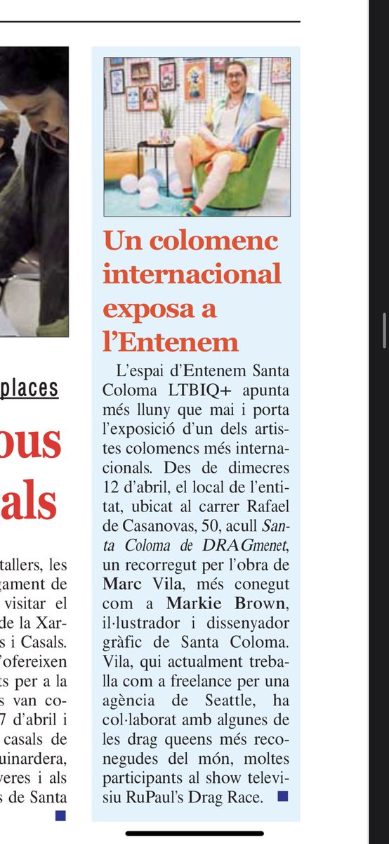 Retall del diari EL MIRALL sobre mi i la meva DRAG EXPO a <a href="/Entenem_SCLGTBI/">Entenem Santa Coloma LGTBIQ+ 🏳️‍🌈🏳️‍⚧️</a> #Santako #Gramenet ❤️🥰

🇺🇸El Mirall newspaper about me and my DRAGEXPO (fan arts and official works via <a href="/ObsessedINTL/">Obsessed</a> ) #Art #Newspaper