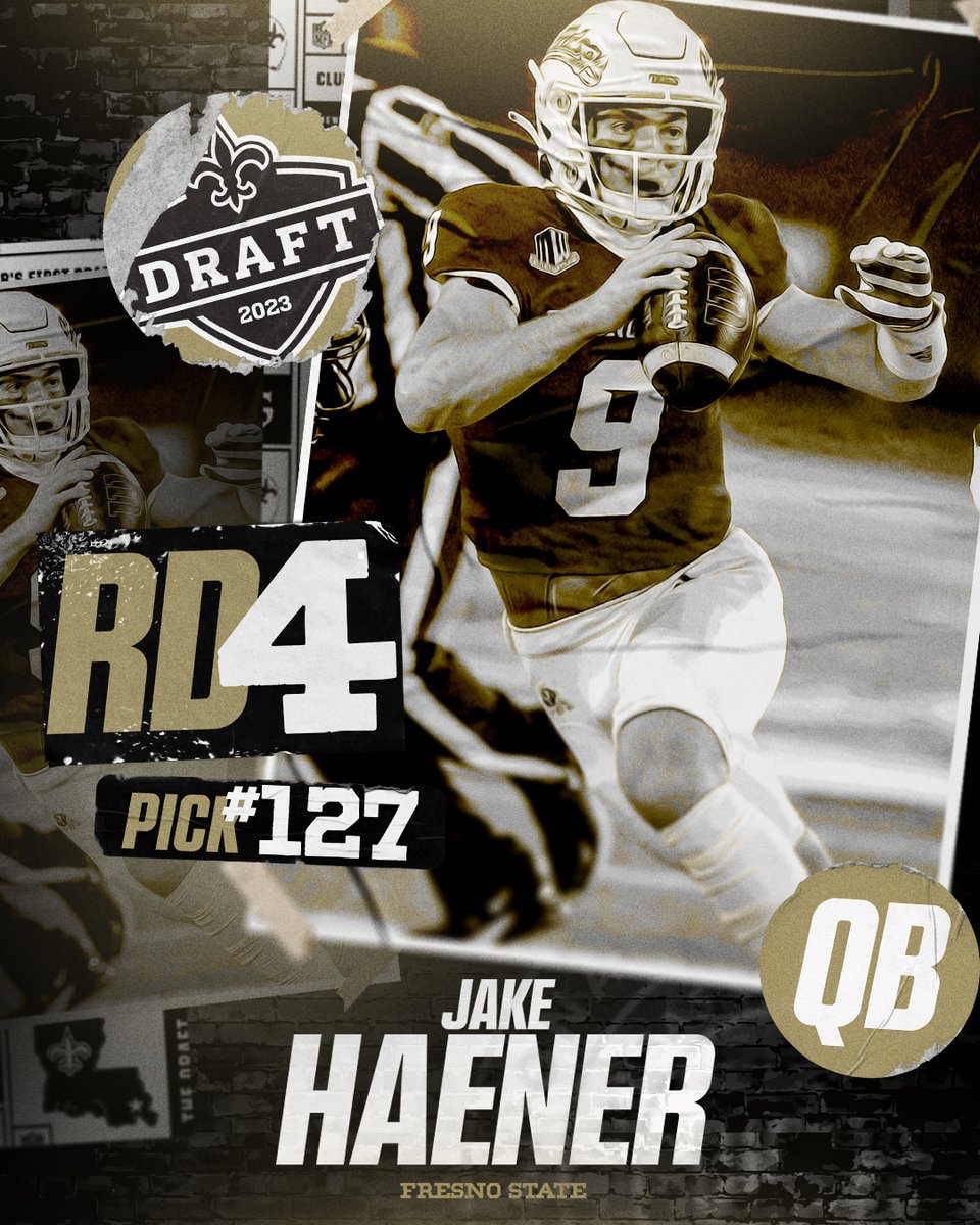 Saints's tweet photo. With the 127th pick in the 2023 NFL Draft, the New Orleans Saints select QB Jake Haener!  

#SaintsDraft | @CoxComm https://t.co/jGrLo57NAR