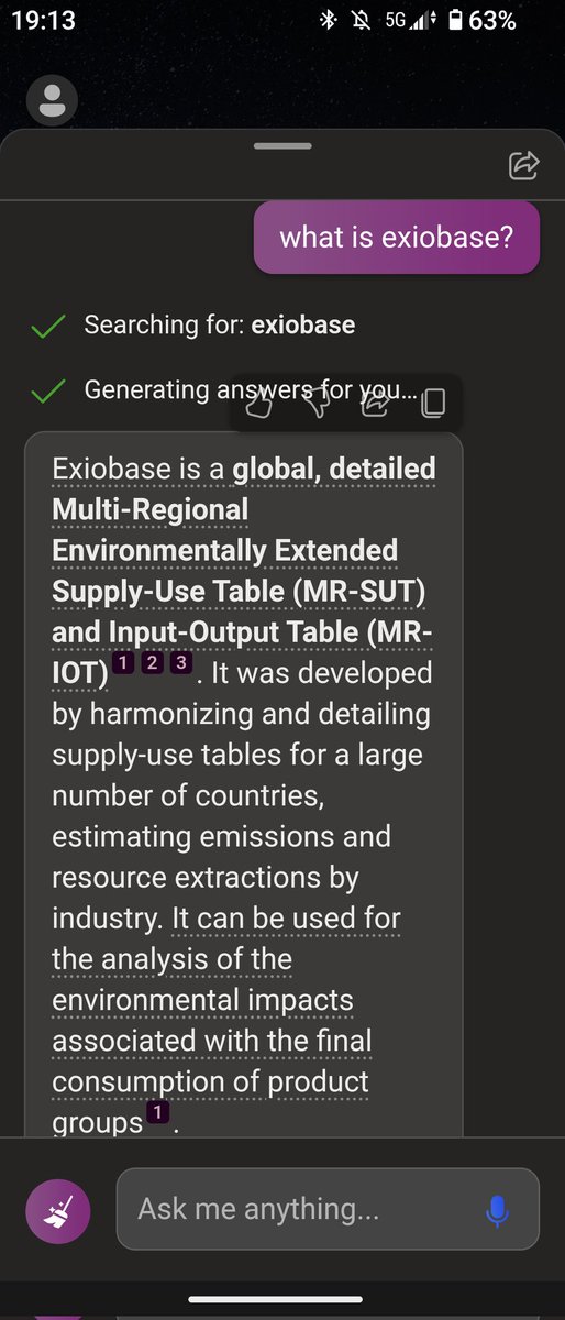 kst_stadler's tweet photo. Not bad @bing and #ChatGPT : what is #exiobase https://t.co/15CZygaJE6