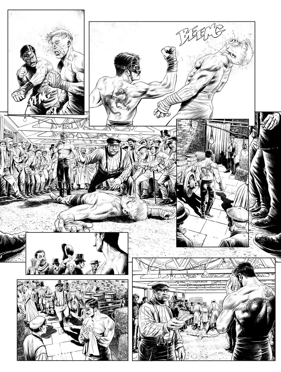 LatinaRiccardo's tweet photo. Comics page #comics #bandedessinee #comicpage #comicpanel #boxe #boxer #steampunk #punch #fightclub #fighter #fight #bw #bwart #digitalart #digital #digitalink #mask #halfmask #uppercut #mustache https://t.co/l4BfnTxwQu