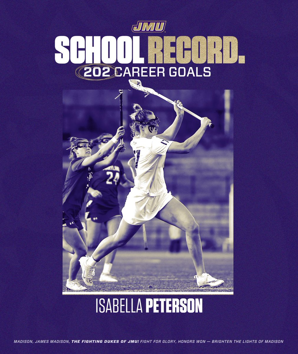 JMULacrosse's tweet photo. 2⃣0⃣2⃣

Isabella Peterson is the new all-time JMU goals leader!

#GoDukes https://t.co/JO4SH3OpwV