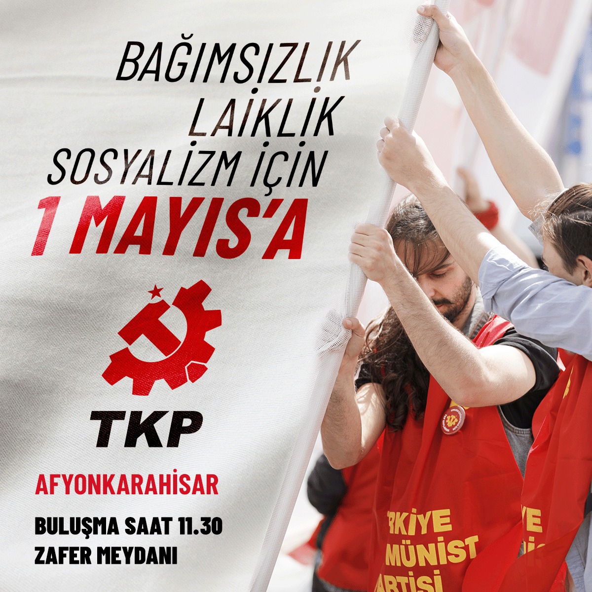 Bu ülkeyi patronlar, yobazlar batırdı, biz aydınlığa çıkaracağız.
#TKP ile #1Mayıs'a!

Gelin 11.30'da Zafer Anıtı önünde #1Mayıs kortejimizde buluşalım, emekçilerin sesini yükseltelim.

#TKPgelirHerŞeyDeğişir