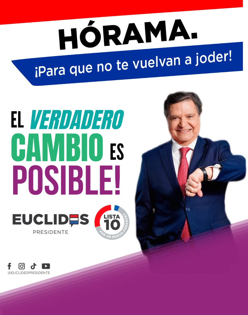 HugoDiaz_hd's tweet photo. @SondeoOficialPy @euclides2023 @SantiPenap @ParaguayoCubas @EfrainAlegre Decidido #EuclidesPresidente ‼️ https://t.co/yehsey2BRR